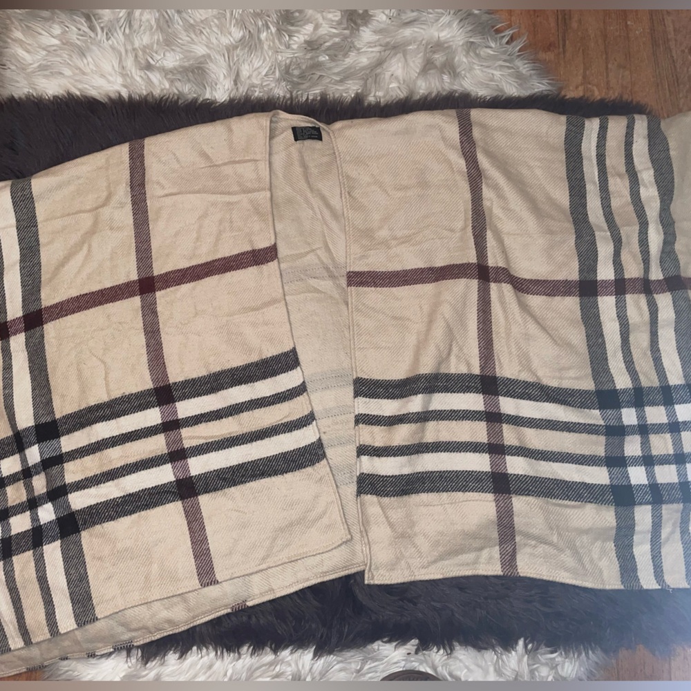 Beige Plaid Poncho